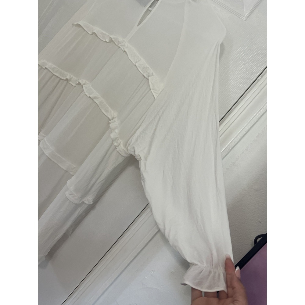 Reformation XS White Tiered Mini Dress Romantic Cottagecore Babydoll Ethereal - Picture 9 of 11